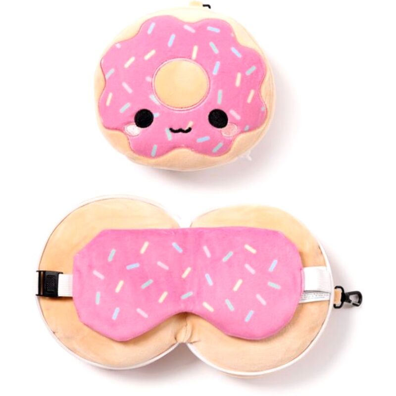 Puckator Relaxeazzz Adorasnacks Donut Plush Travel Pillow & Eye Mask