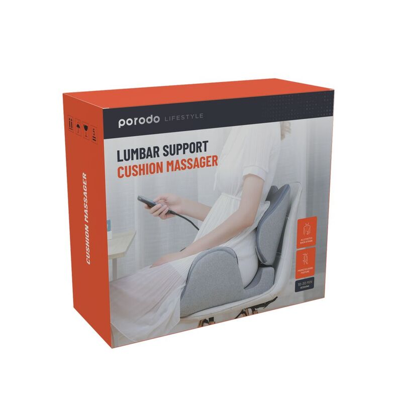 Porodo Lifestyle Lumbar Support Cushion Massager-Grey Porodo Lifestyle Lumbar Support Cushion Massager-Grey
