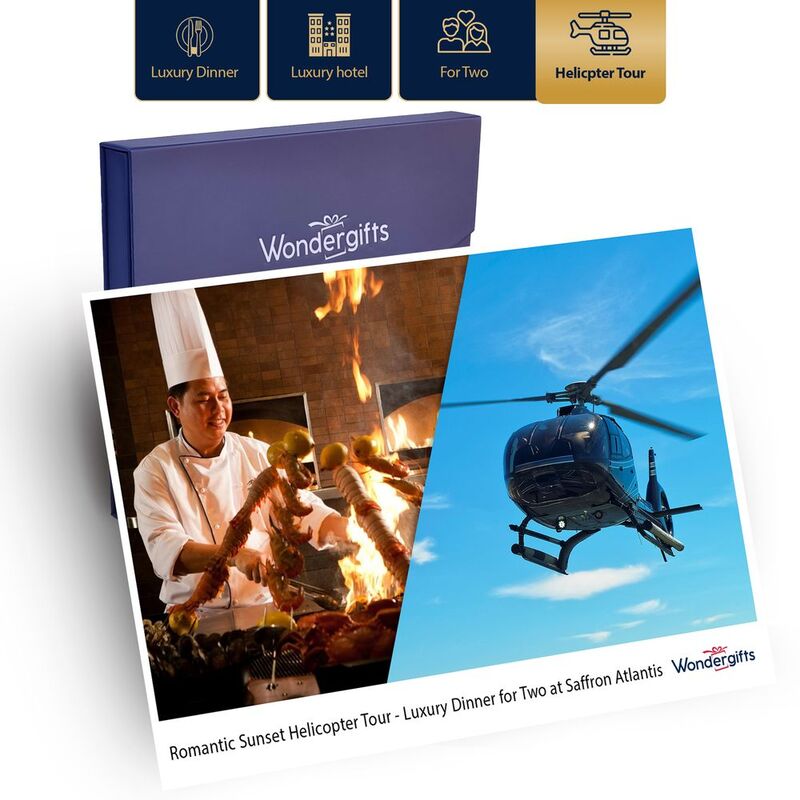 Wondergifts Romantic Sunset Helicopter Tour & Luxury Dinner Buffet Experience For Two At Saffron Atlantis - Gift Box