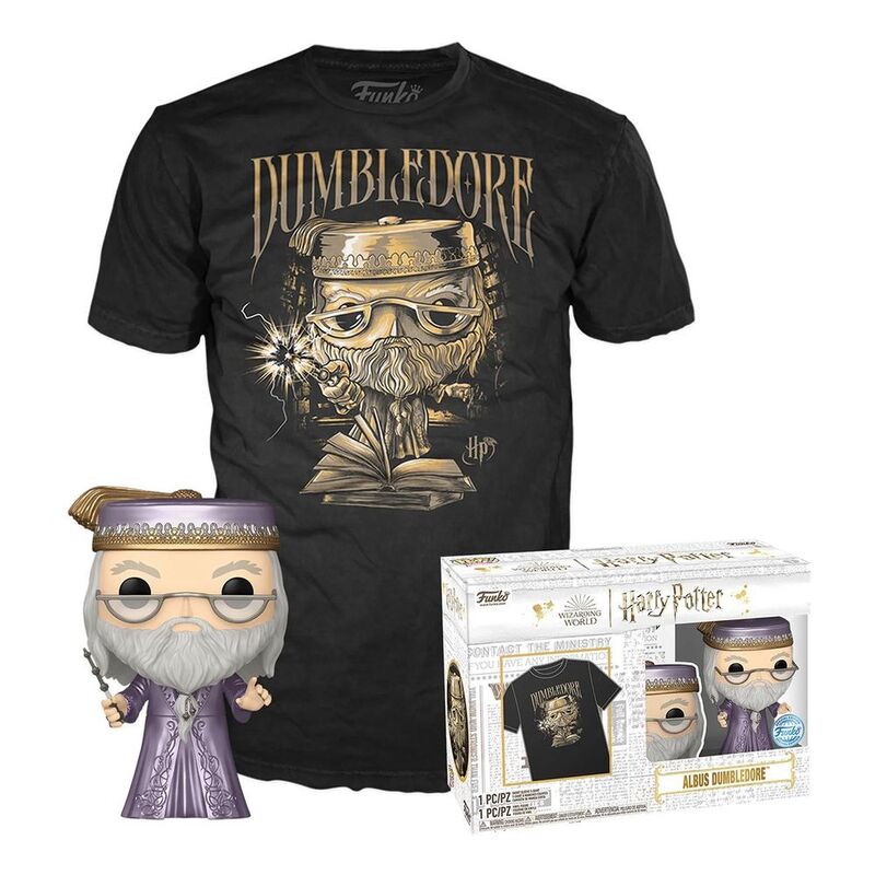 Funko Pop! and Tee Movies Harry Potter Dumbledore With Wand Metallic - L