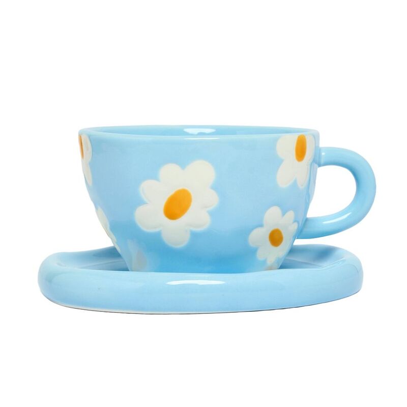 Prickly Pear Ditsy Teacup & Saucer / Daisy Blue