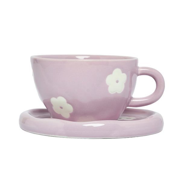 Prickly Pear Ditsy Teacup & Saucer / Floral Lilac