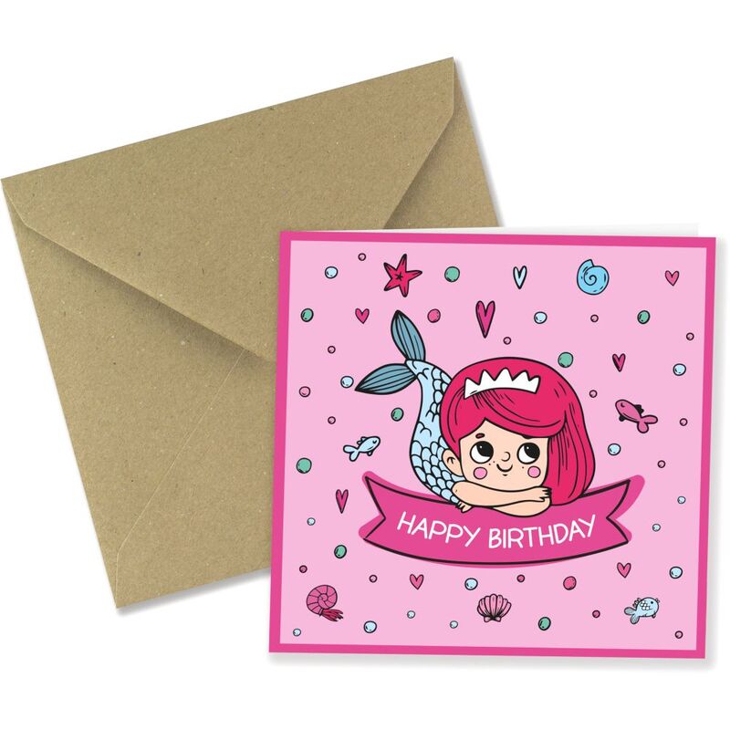 Share The Love Happy Birthday - Mermaid Theme Birthday Greeting Card (15 x 15 Cm)