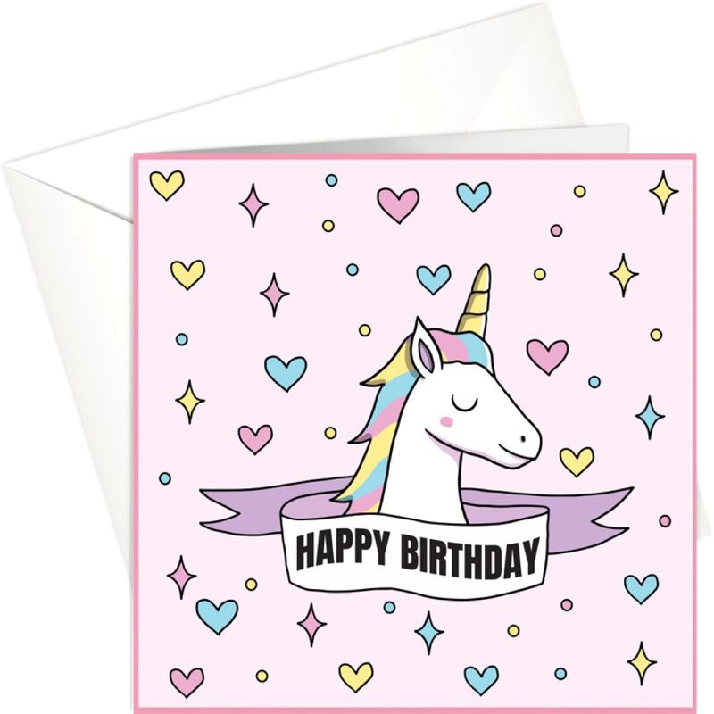 Share The Love Happy Birthday, Unicorn Theme Kids Birthday Greeting Card (15 x 15 Cm)