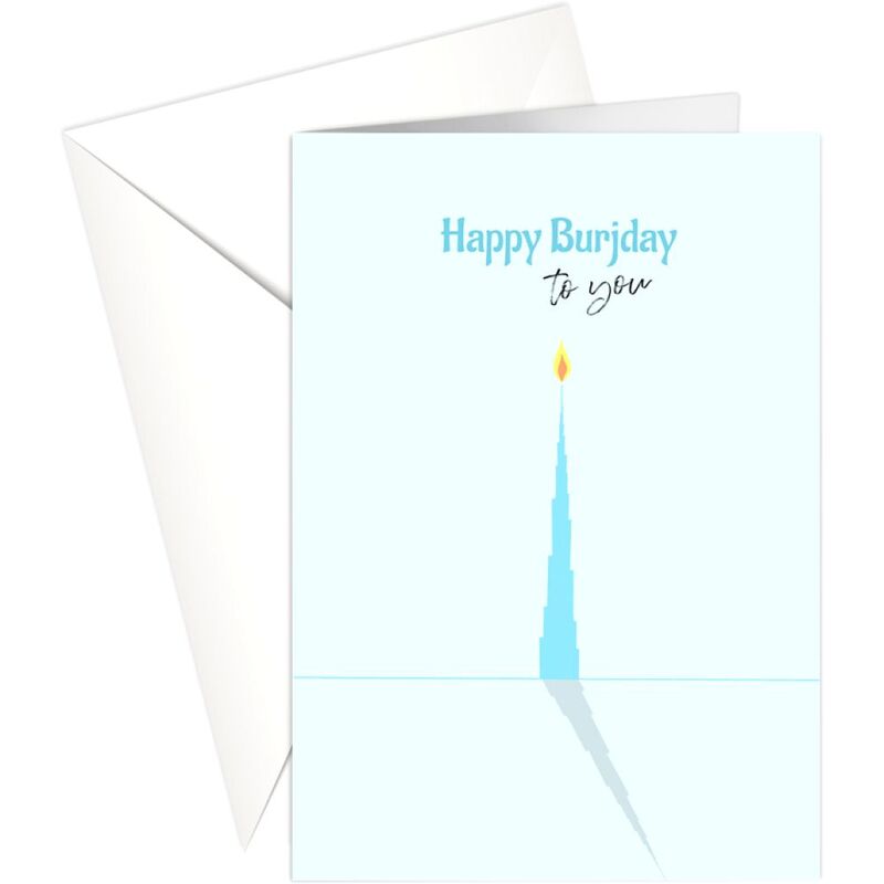 Share The Love Happy Birthday - Burj Khalifa Greeting Card Blue (18 x 13 Cm)