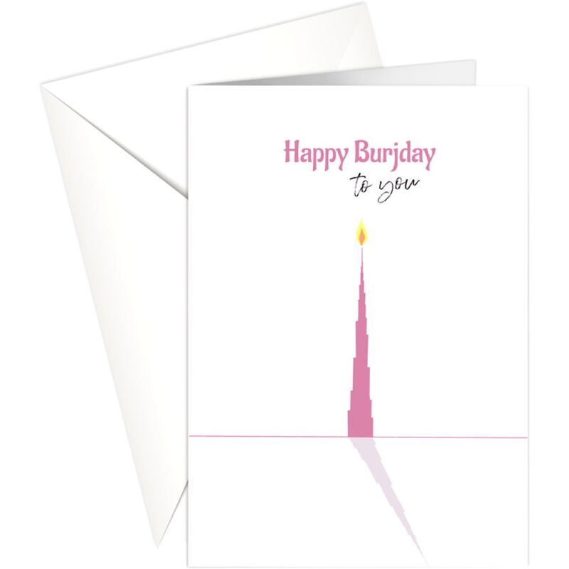 Share The Love Happy Birthday - Burj Khalifa Greeting Card Pink (18 x 13 Cm)