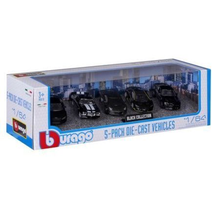 Bburago 1:64 Black Collection Die-Cast Model Car (Pack of 5) 1:64 Scale