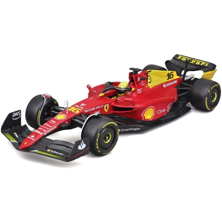 Bburago Formula Racing Charles Leclerc #16 with Ferrari F1-75 Giallo Modena 2nd Place In Italin Grand Prix F1 2022 Die-Cast Model Car 1:18 Scale