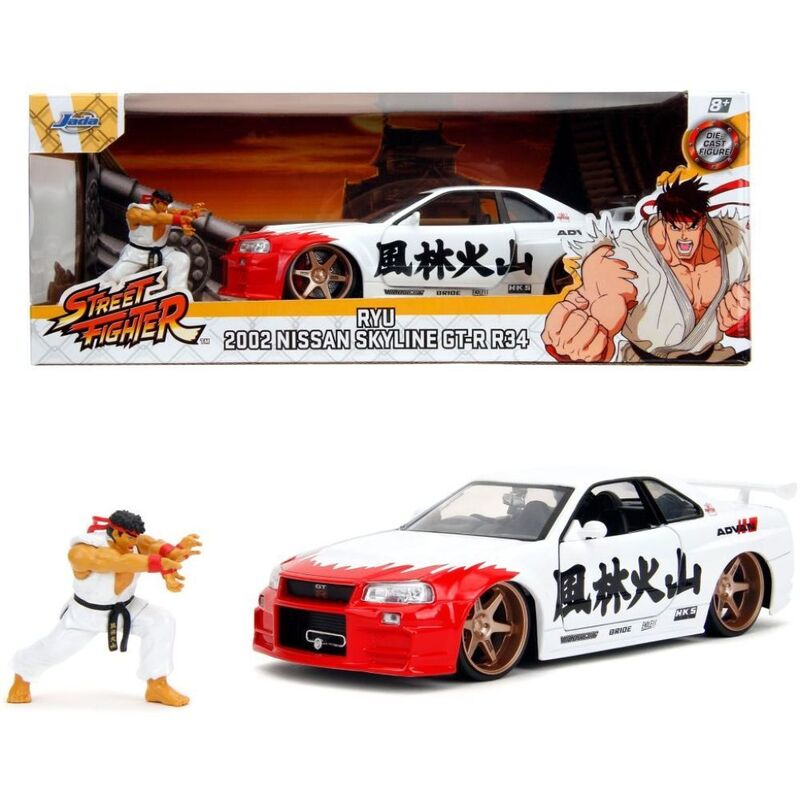 Jada Toys Street Fighter Nissan Skyline Gt-R R34 Diecast Model Car 1.24 Scale