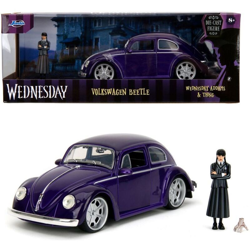 Jada Toys Wednesday Wednesday Addams (Uniform) & Volkswagen Beetle Diecast Model Car 1.24 Scale