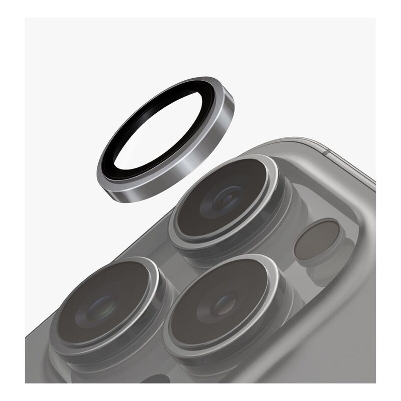UNIQ Optix iPhone 16 Pro/Pro Max 6.3/6.9 (2024) Stainless Steel Frame Sapphire Camera Lens Protector - Chrome Grey (Grey)