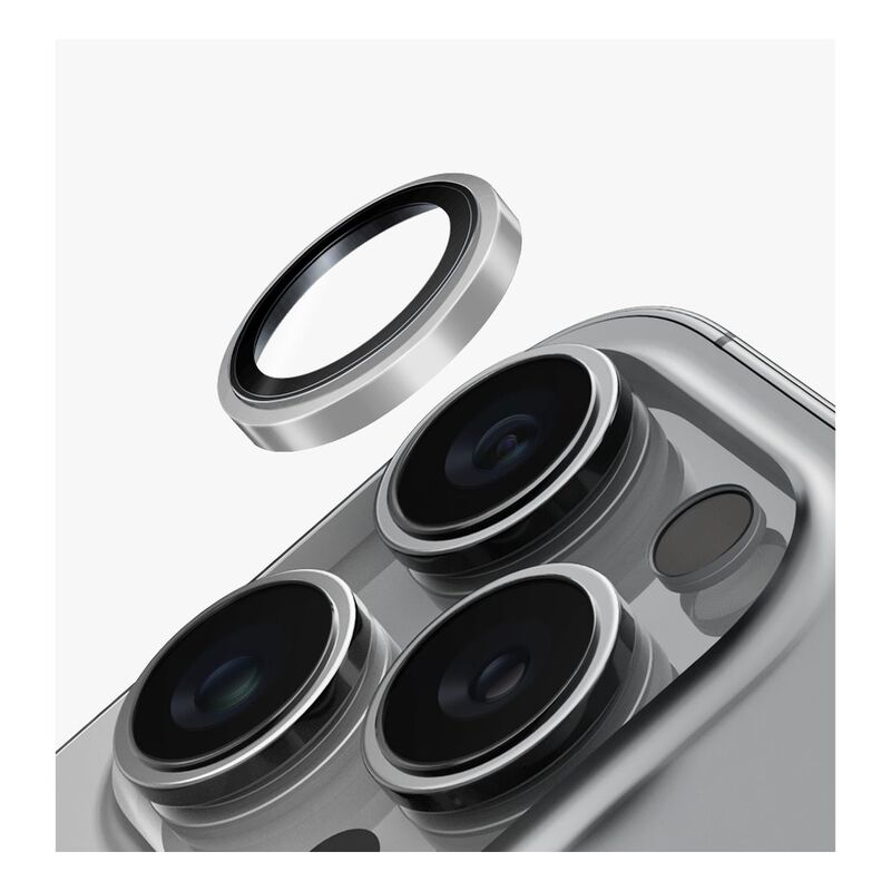 UNIQ Optix iPhone 16 Pro/Pro Max 6.3/6.9 (2024) Stainless Steel Frame Sapphire Camera Lens Protector - Sonic Silver (Sonic Silver)