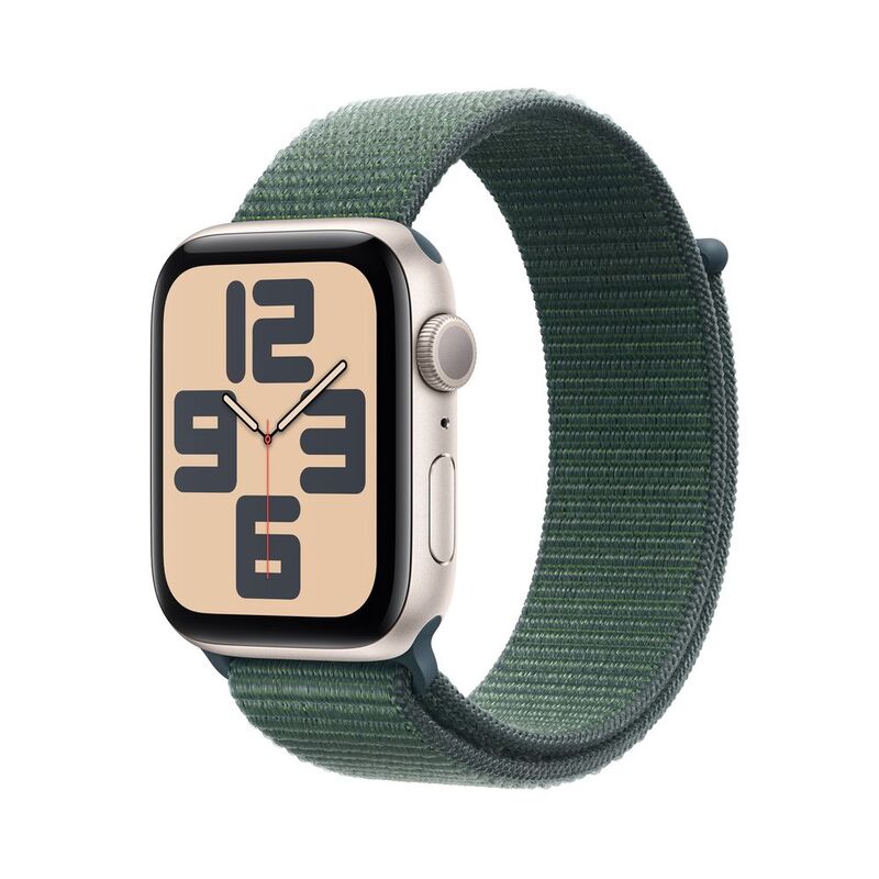 Apple Watch SE (2024) GPS 44mm Starlight Aluminium Case with Lake Green Sport Loop Apple Watch SE (2024) GPS 44mm Starlight Aluminium Case with Lake Green Sport Loop