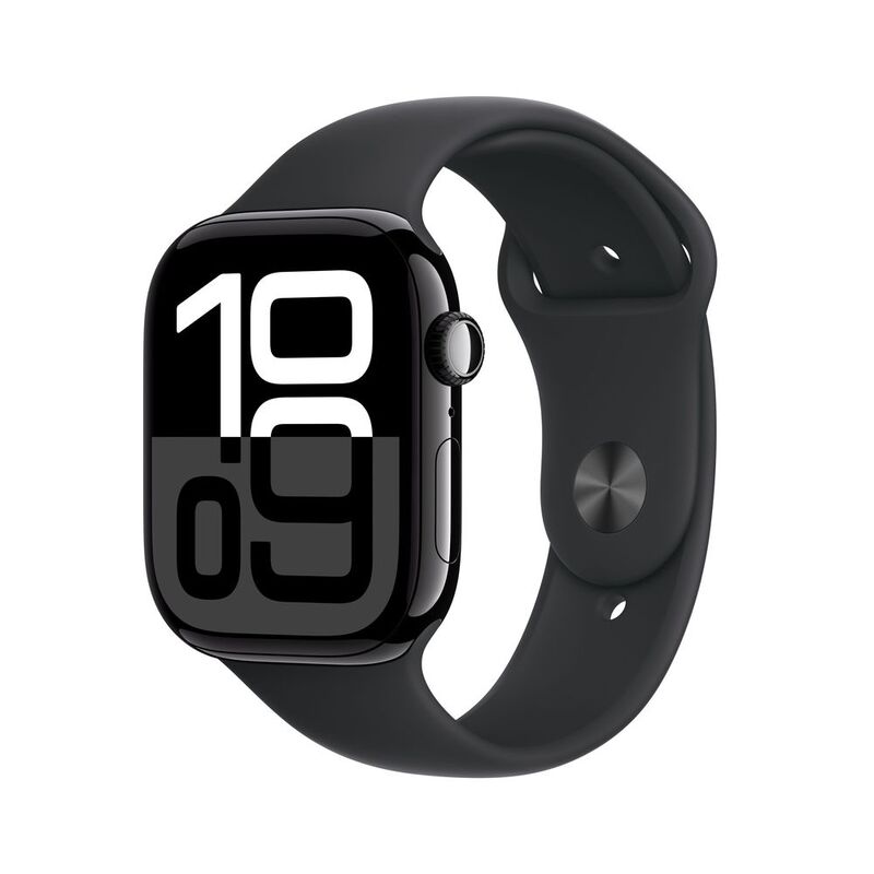 Apple Watch Series 10 GPS 46mm Jet Black Aluminium Case with Black Sport Band - M/L