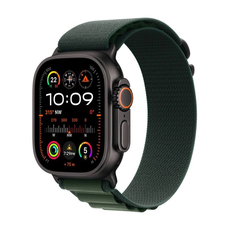 Apple Watch Ultra 2 (2024) GPS + Cellular 49mm Black Titanium Case with Dark Green Alpine Loop - Large