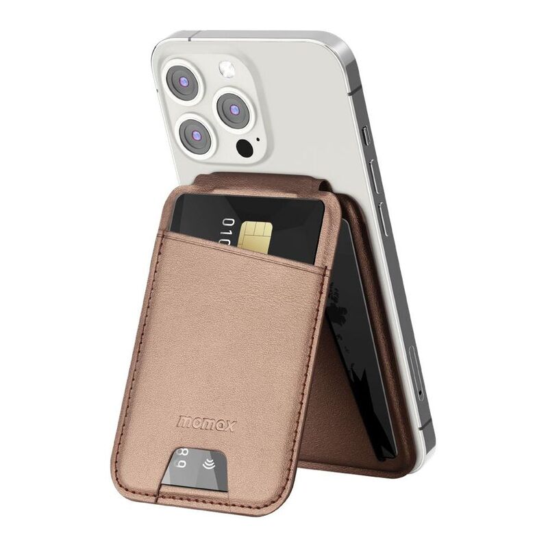 Momax 1-Wallet Magnetic Card Holder With Stand - Rose Gold Momax 1-Wallet Magnetic Card Holder With Stand - Rose Gold