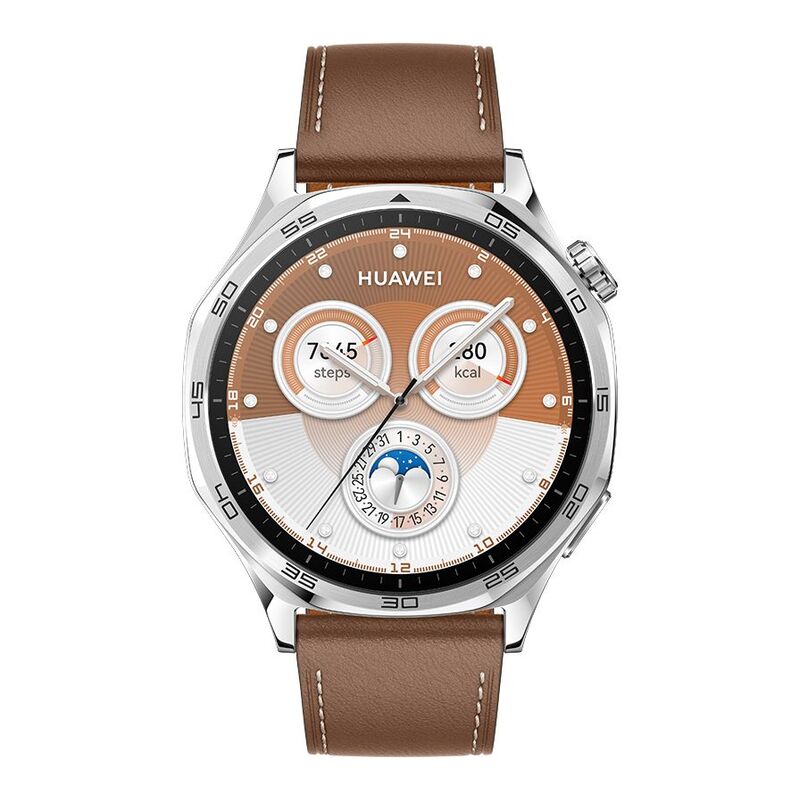 Huawei Watch GT 5 46mm Smartwatch Silver - Brown Composite Leather Strap Huawei Watch GT 5 46mm Smartwatch Silver - Brown Composite Leather Strap