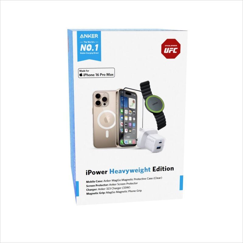 Anker iPower Bundle Heavy Weight Edition - iPhone 16 Pro Max (33W Charger + Screen Protector + Cover + Grip)