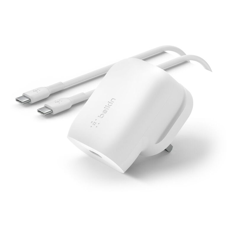 Belkin Boostcharge Wall Charger 30W PD USB-C + USB-C To USB-C Cable - White