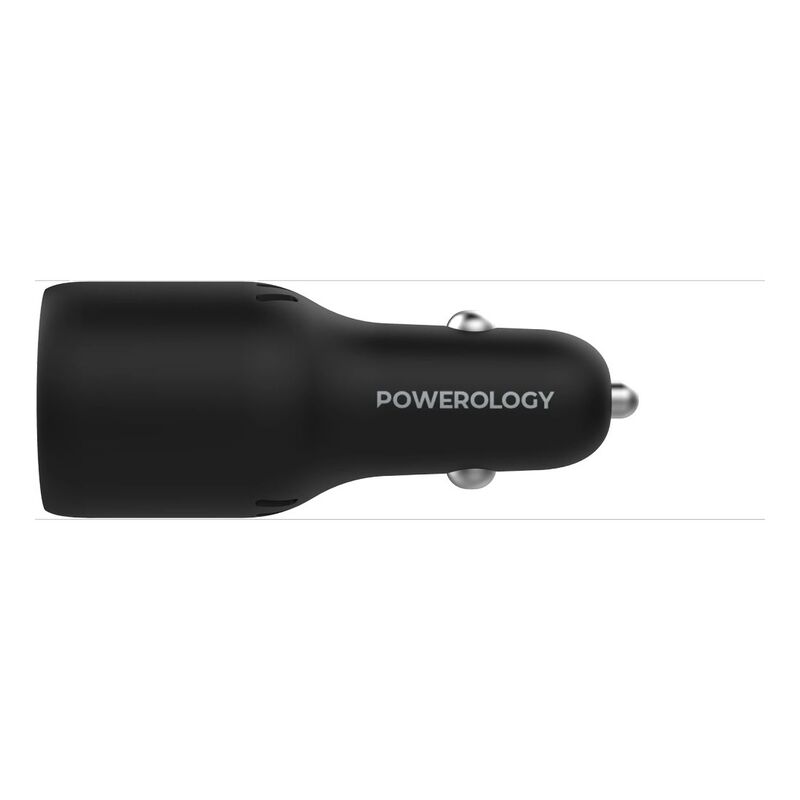 Powerology 65W PD + Qc3.0 LED Dual Ports Car Charger - Black