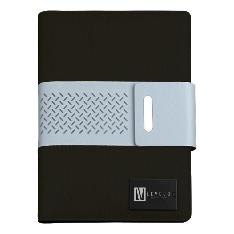 Levelo TechBook NoteBook Leather Cover With Built-In Power Bank 8000mAh - Black Levelo TechBook NoteBook Leather Cover With Built-In Power Bank 8000mAh - Black