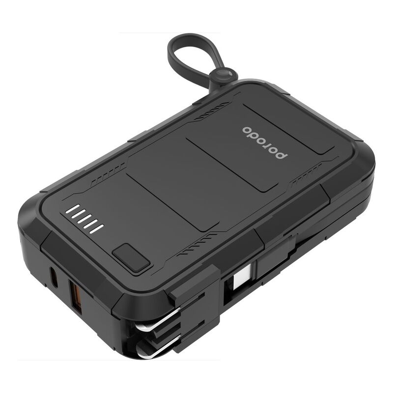 Porodo 10000mAh WALL CHARGER POWER BANK Type-C USB A with Type-C 20W & Lightning 10W Cable UK plug - Black