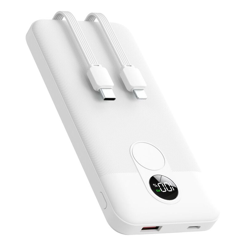 Porodo 10000mAh Power Bank Digital Display with C & Lightning Cable - White