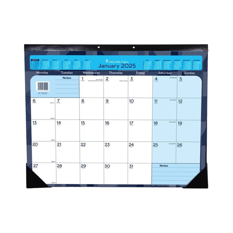 Collins Debden Colplan 2025 A2 Monthly Desk Pad - Large Month To View Desk Planner With Protective Corners