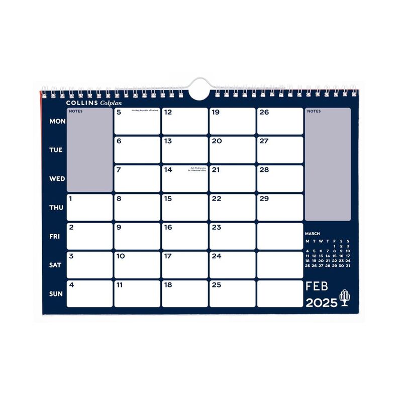 Collins Debden Colplan 2025 - A3 Wiro Monthly Memo Calendar - Large Wiro Bound Paper Calendar - Blue