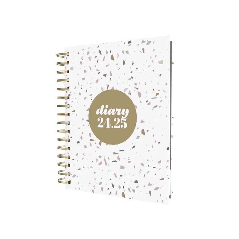 Collins Debden Scandi 2025 A5 Diary Day To Page Journal (With Appointments) - White Terrazzo