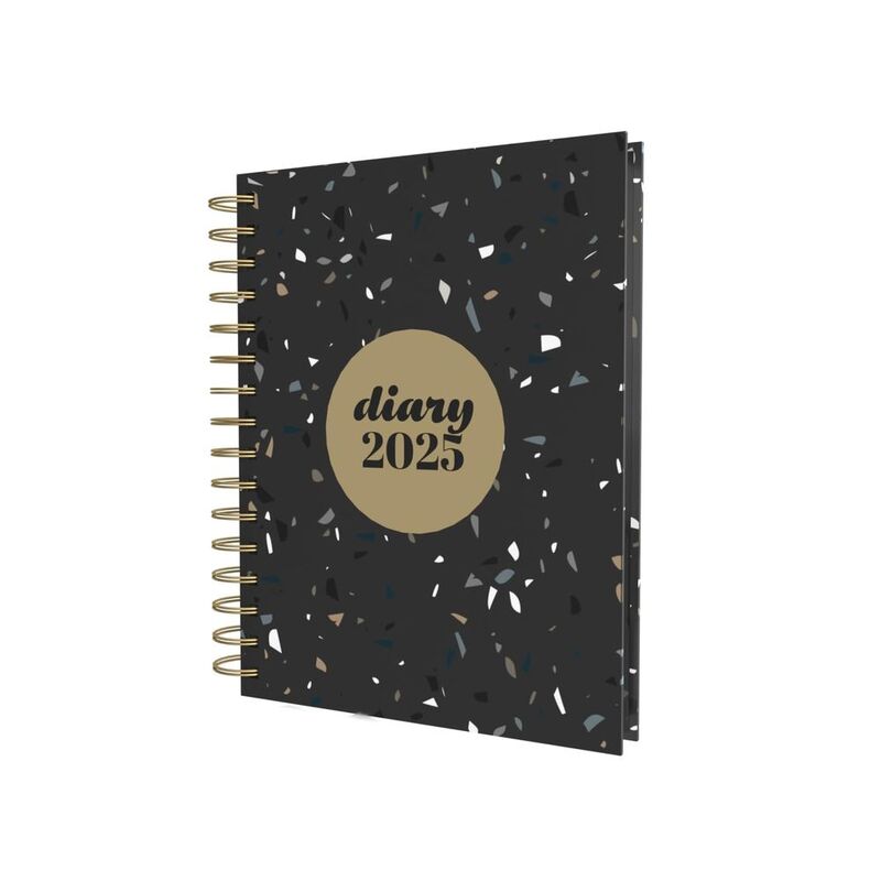 Collins Debden Scandi 2025 A5 Diary Week To View Journal - Black Terrazzo