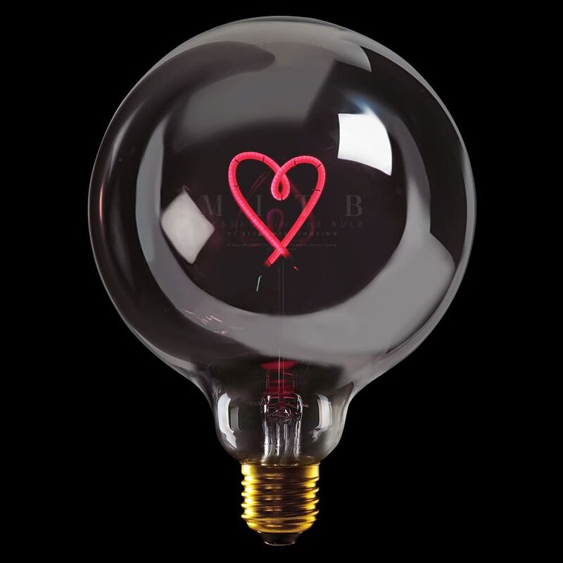 Message In The Bulb - Heart - Plated Smoke Glass/Red LED Light Bulb (6 Volt)