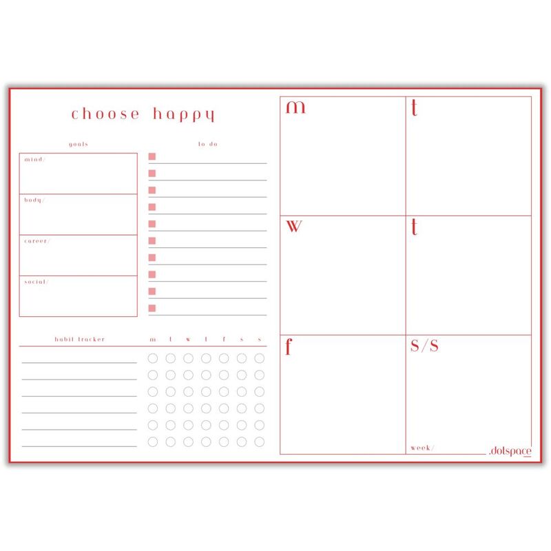 Dotspace Choose Happy Weekly Planner - Red