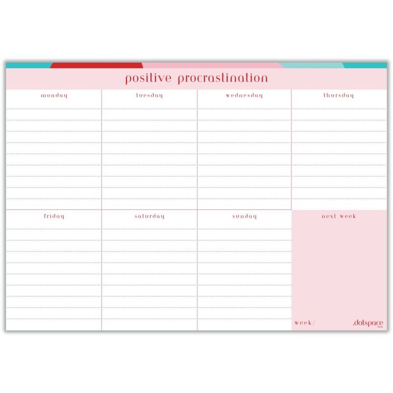 Dotspace Positive Procrastination Weekly Planner - Blue/Pink/Red