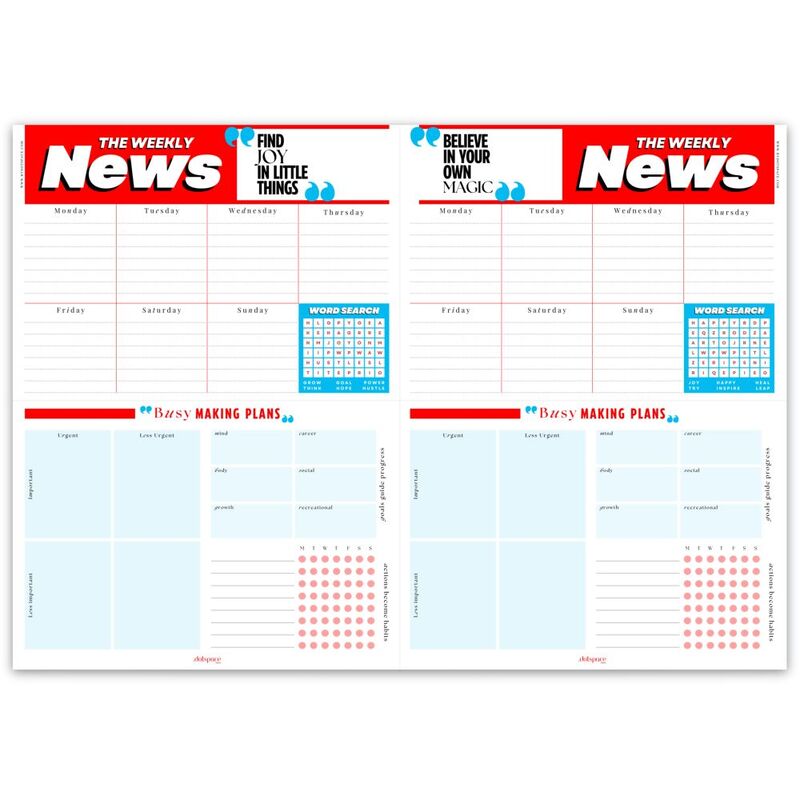 Dotspace Busy Making Plans Weekly Newspaper Planner - Red/Blue