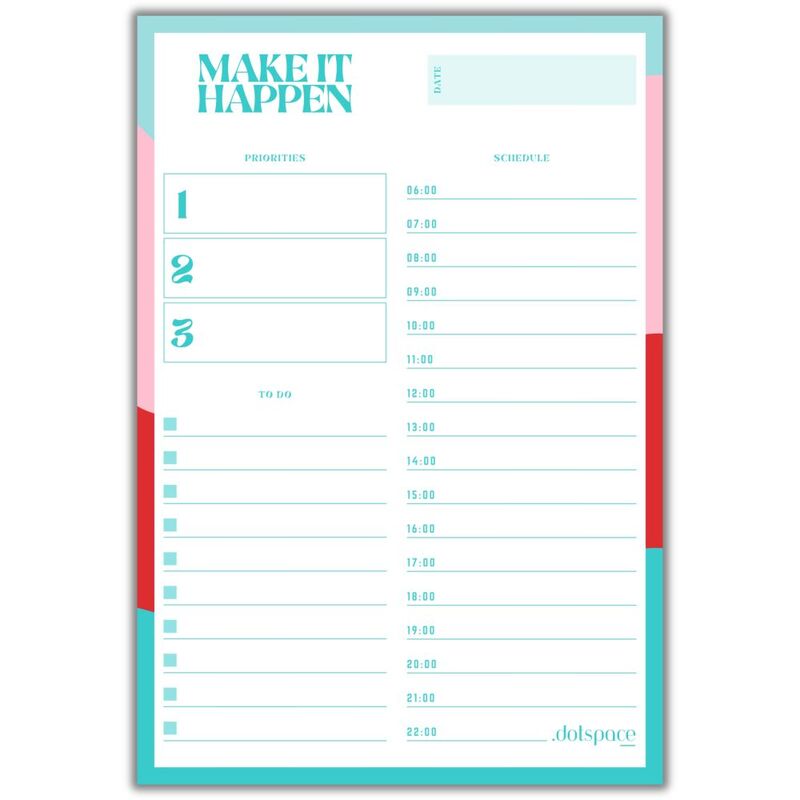 Dotspace Make It Happen Daily Planner - Red/Pink/Blue