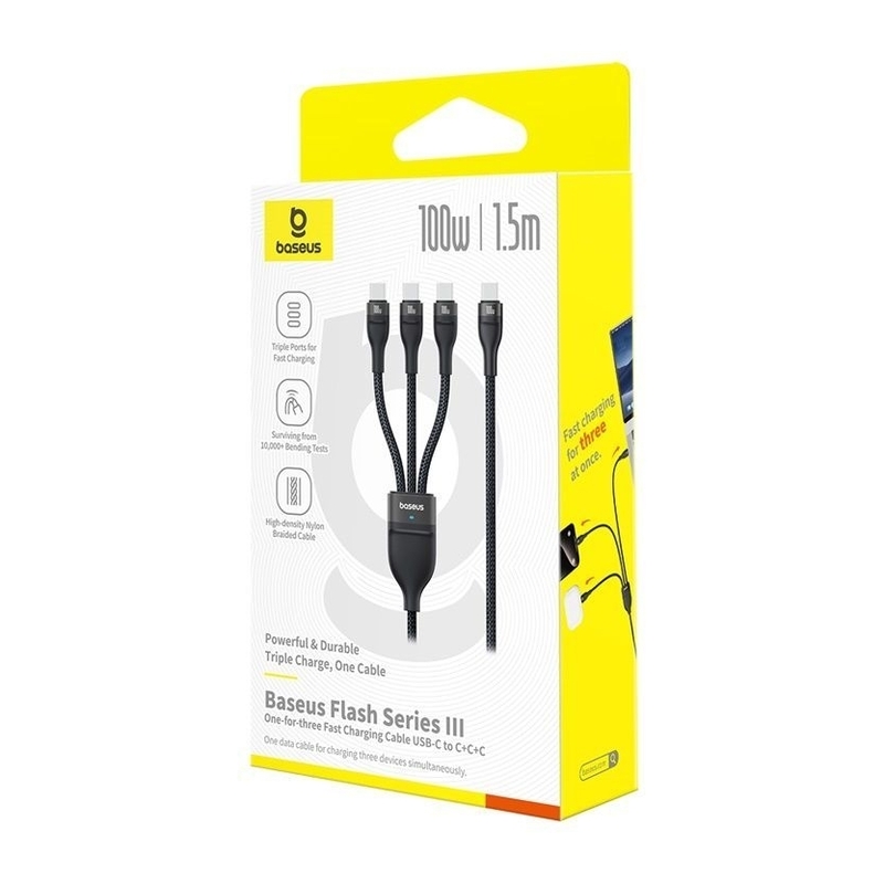 Baseus Flash Series 3 One-for-three Fast Charging Cable Type-C 100W 1.5m - Cluster Black Baseus Flash Series 3 One-for-three Fast Charging Cable Type-C 100W 1.5m - Cluster Black