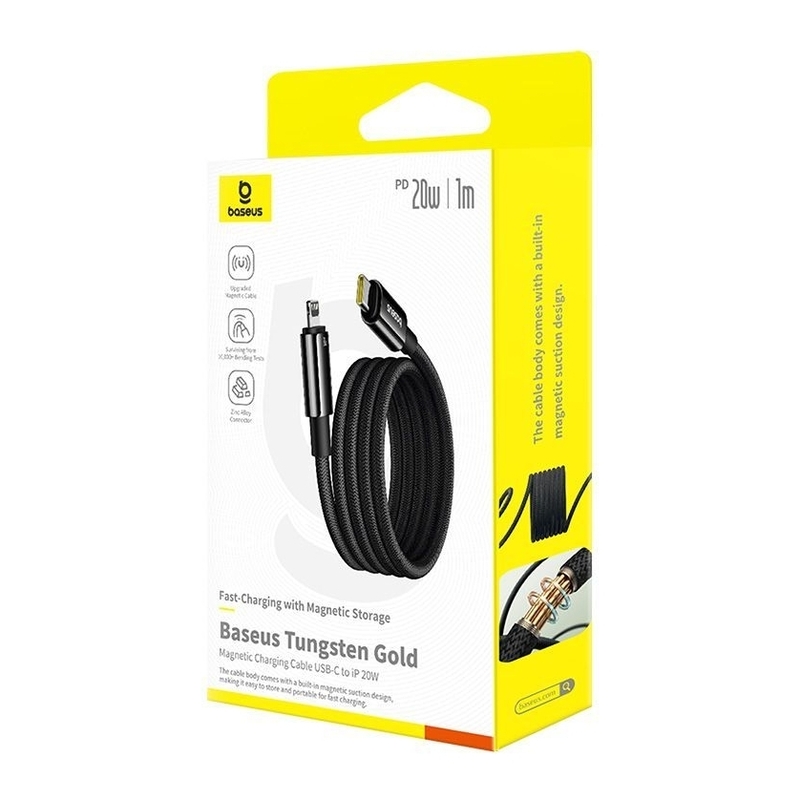Baseus Tungsten Gold Magnetic Charging Cable USB-C to Lightning 20W 1m - Cluster Black