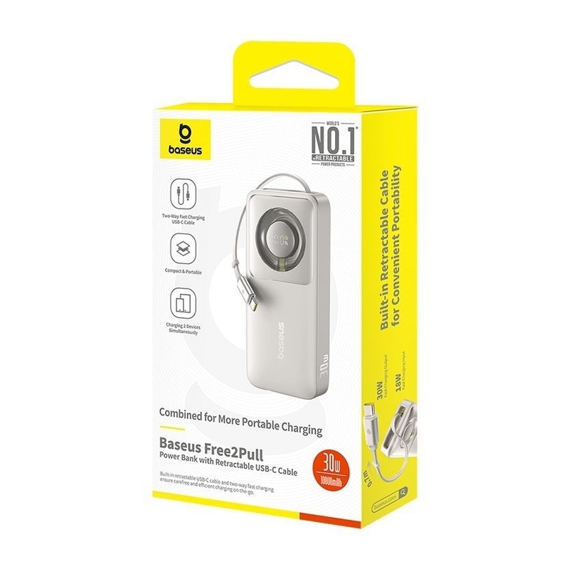 Baseus Free2Pull Power Bank with Retractable Cable 10000mAh 30W - Lunar Gray
