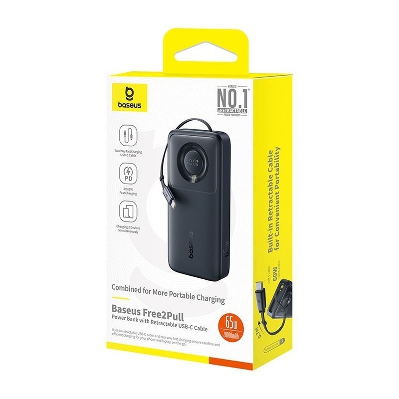 Baseus Free2Pull Power Bank with Retractable Cable 20000mAh 65W - Cosmic Black Baseus Free2Pull Power Bank with Retractable Cable 20000mAh 65W - Cosmic Black