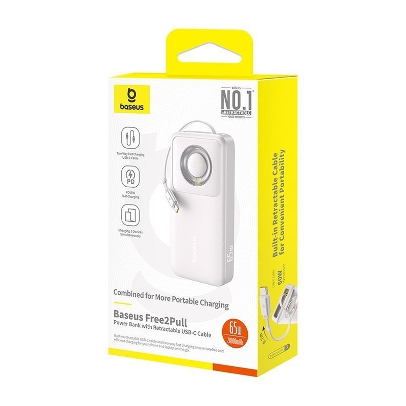 Baseus Free2Pull Power Bank with Retractable Cable 20000mAh 65W - Lunar Gray Baseus Free2Pull Power Bank with Retractable Cable 20000mAh 65W - Lunar Gray