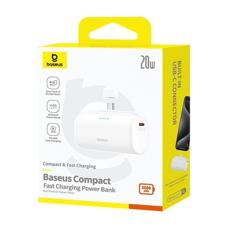 Baseus Compact Fast Charging Power Bank Type-C 5000mAh 20W - Moon White Baseus Compact Fast Charging Power Bank Type-C 5000mAh 20W - Moon White