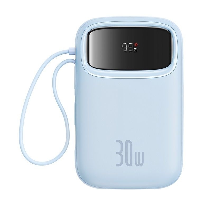 Baseus QPow2 Digital Display Fast-Charging Power Bank with 2 Built-in Type-C Cables 10000mAh 30W - Galaxy Blue