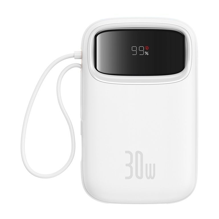 Baseus QPow2 Digital Display Fast-Charging Power Bank with 2 Built-in Type-C Cables 10000mAh 30W - Moon White