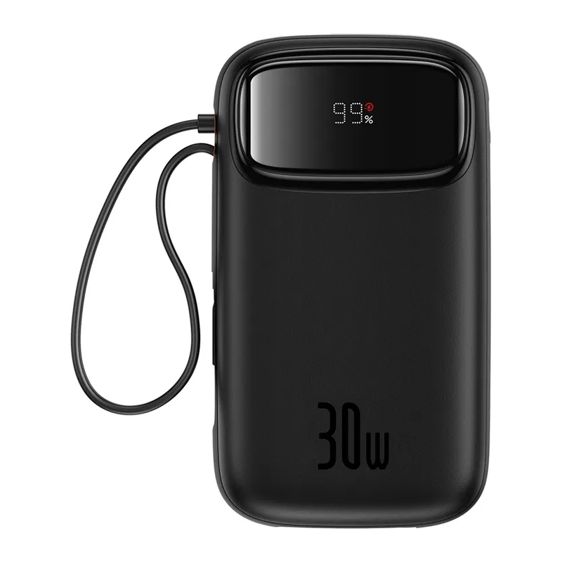 Baseus QPow2 Digital Display Fast-Charging Power Bank with 2 Built-in Type-C Cables 20000mAh 30W - Cluster Black