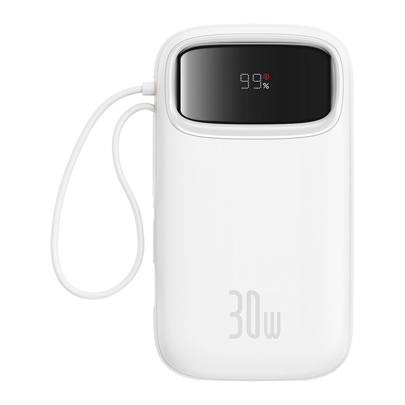 Baseus QPow2 Digital Display Fast-Charging Power Bank with 2 Built-in Type-C Cables 20000mAh 30W - Moon White Baseus QPow2 Digital Display Fast-Charging Power Bank with 2 Built-in Type-C Cables 20000mAh 30W - Moon White
