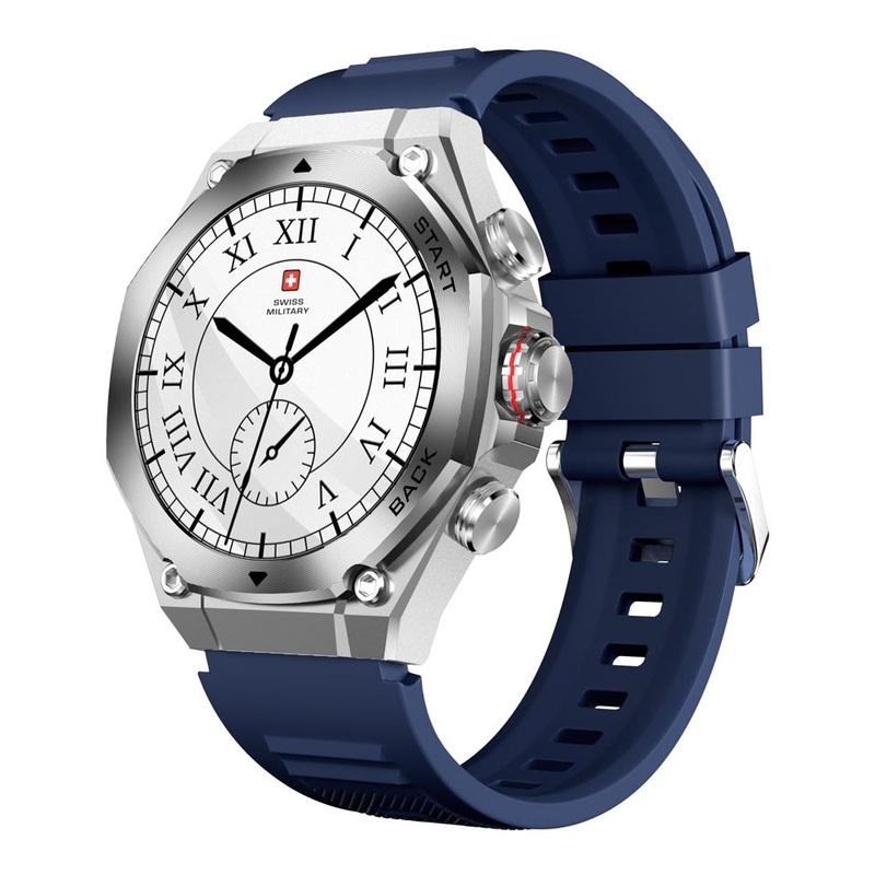 Swiss Military DOM 6 Smartwatch - Silver With Blue Silicone Strap Swiss Military DOM 6 Smartwatch - Silver With Blue Silicone Strap