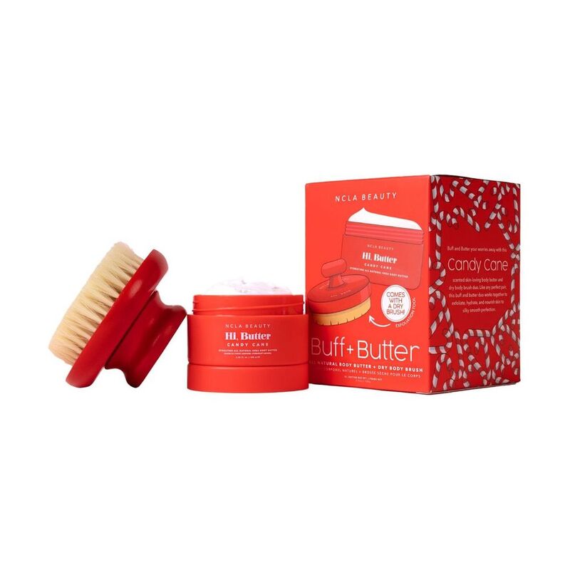 NCLA Beauty Buff & Butter Dry Brush + Body Butter Set - Candy Cane