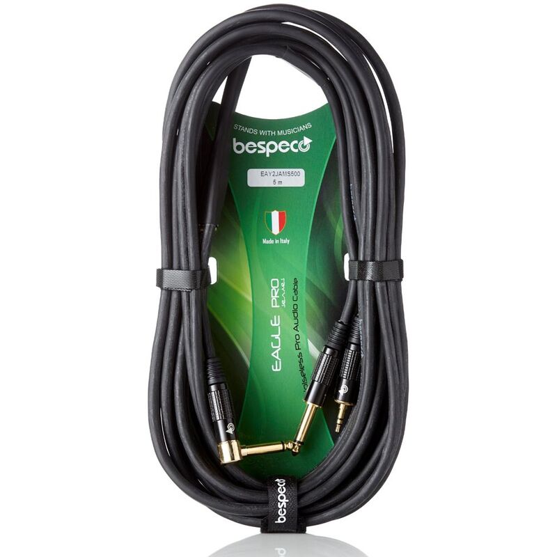 Bespeco Guitar & Headphone Cable - EAY2JAMS500 - Cable Jack TRS 3.5/2Xjack - 5M - Black