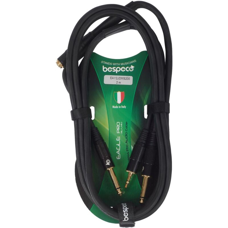 Bespeco Guitar & Headphone Cable - EAY2JDMS200 - Interlink Cable Jack TRS 3.5/2Xjack - 2M - Black Bespeco Guitar & Headphone Cable - EAY2JDMS200 - Interlink Cable Jack TRS 3.5/2Xjack - 2M - Black